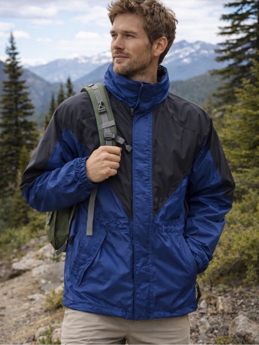 Stearns Blue Black Colorblock Windbreaker Jacket Outdoor Rain Shell